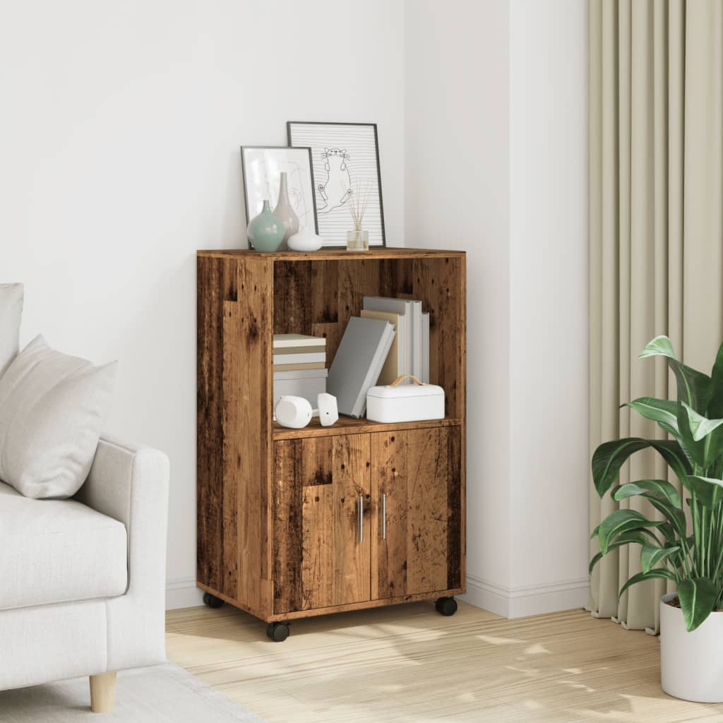 Rolkast 55x40x91 cm bewerkt hout oud houtkleurig