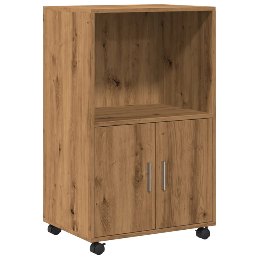 Rolkast 55x40x91 cm bewerkt hout artisanaal eikenkleurig