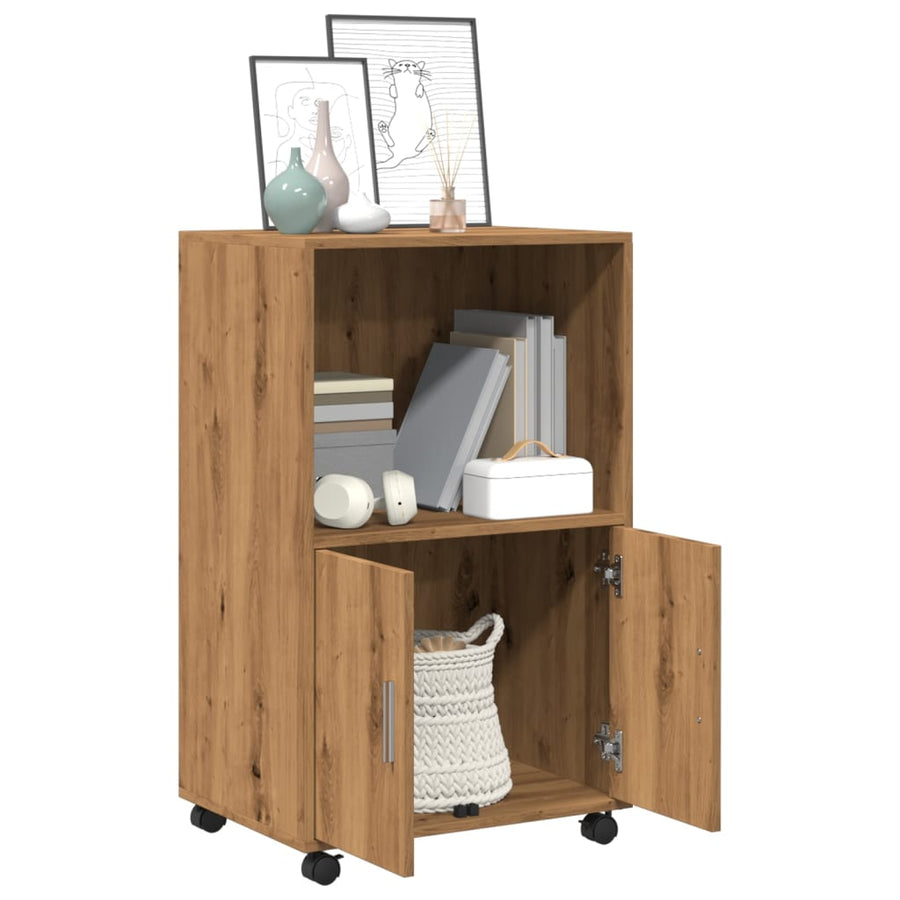 Rolkast 55x40x91 cm bewerkt hout artisanaal eikenkleurig