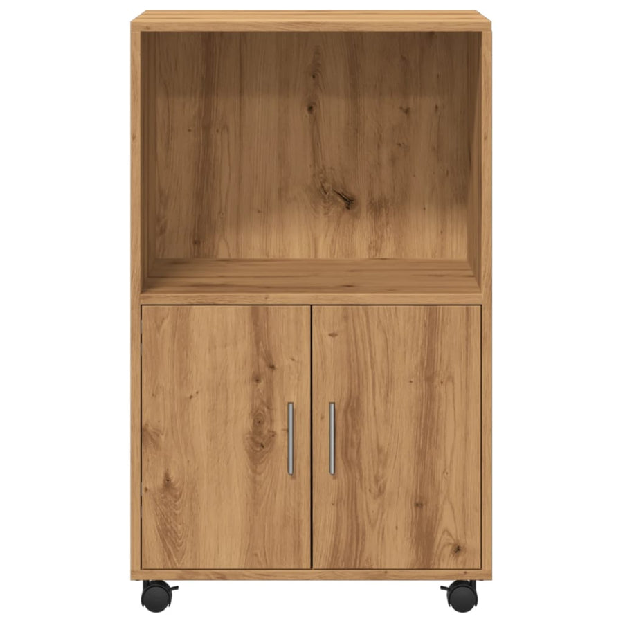 Rolkast 55x40x91 cm bewerkt hout artisanaal eikenkleurig