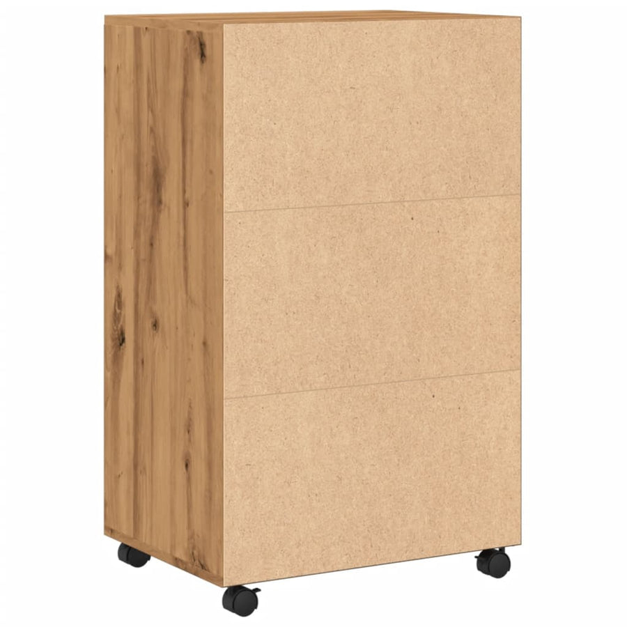 Rolkast 55x40x91 cm bewerkt hout artisanaal eikenkleurig