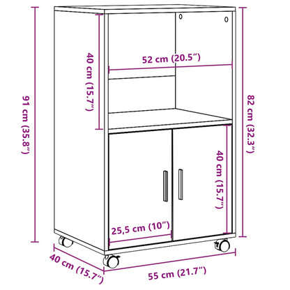 Rolkast 55x40x91 cm bewerkt hout artisanaal eikenkleurig