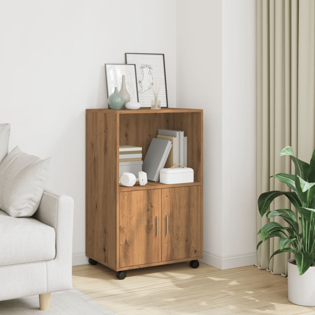 Rolkast 55x40x91 cm bewerkt hout artisanaal eikenkleurig
