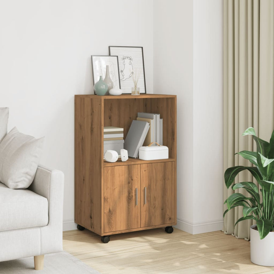 Rolkast 55x40x91 cm bewerkt hout artisanaal eikenkleurig