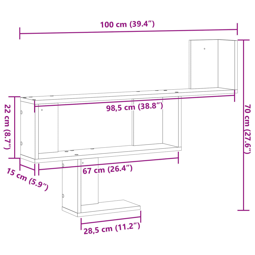 Wandschap 100x15x70 cm bewerkt hout wit