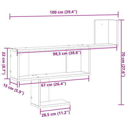 Wandschap 100x15x70 cm bewerkt hout wit