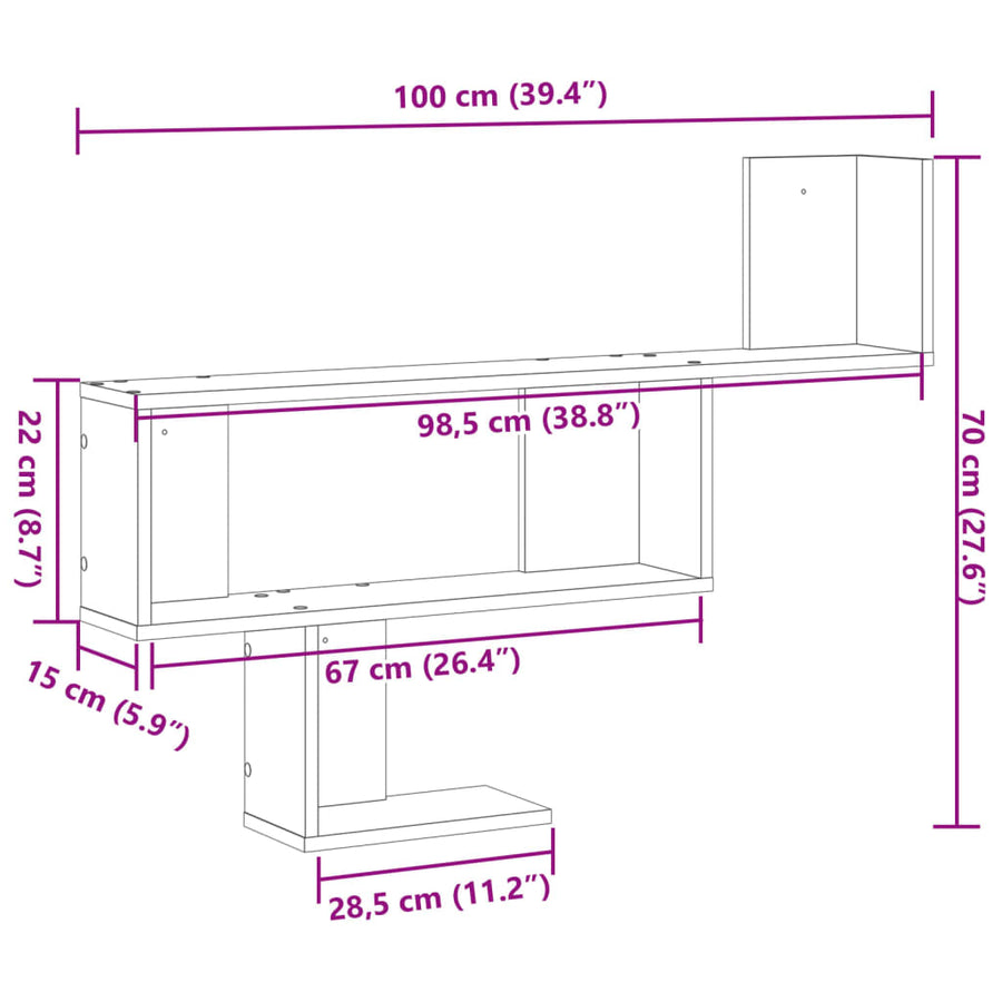 Wandschap 100x15x70 cm bewerkt hout wit