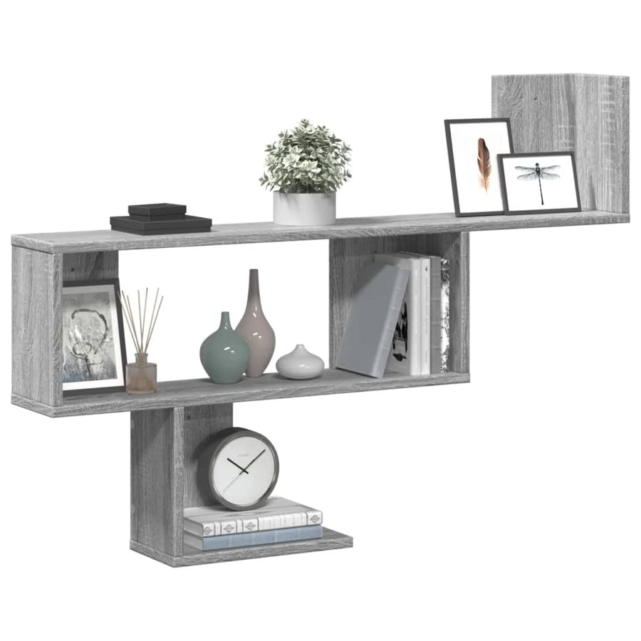 Wandschap 100x15x70 cm bewerkt hout grijs sonoma eikenkleurig