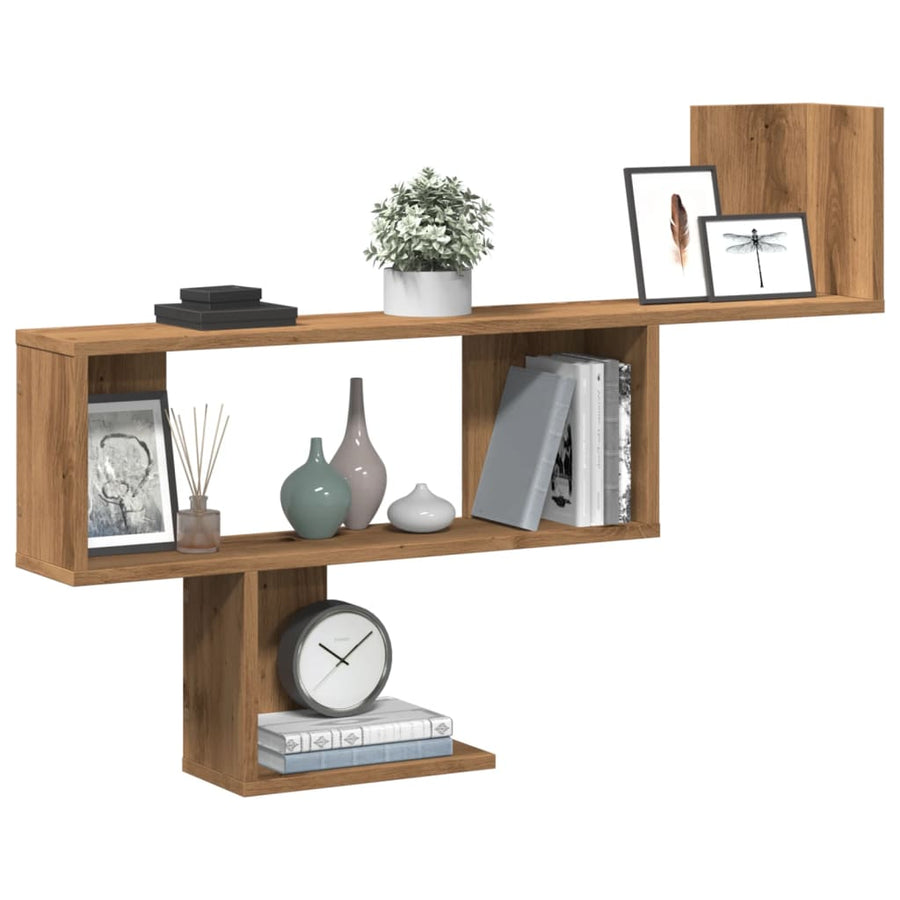 Wandschap 100x15x70 cm bewerkt hout artisanaal eikenkleurig