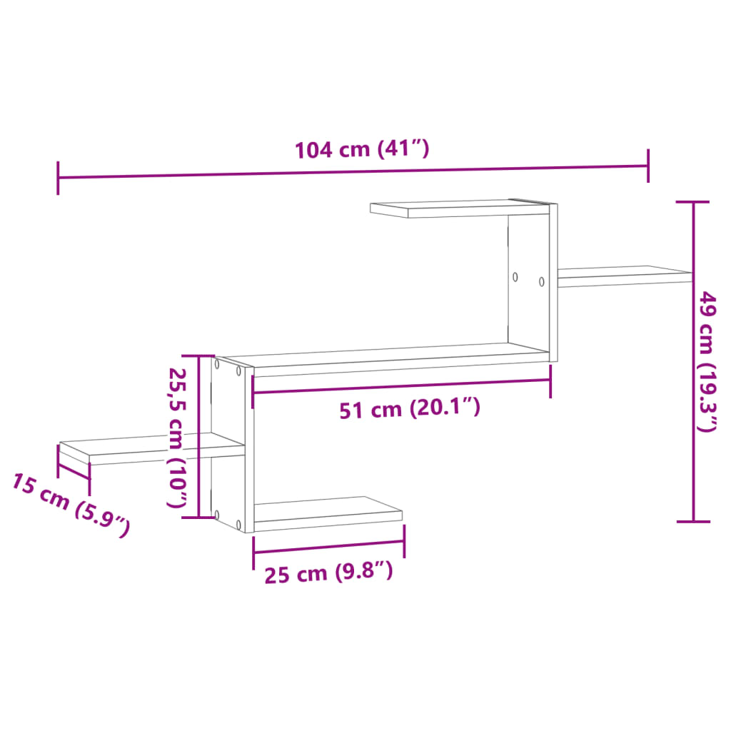 Wandschap 104x15x49 cm bewerkt hout betongrijs
