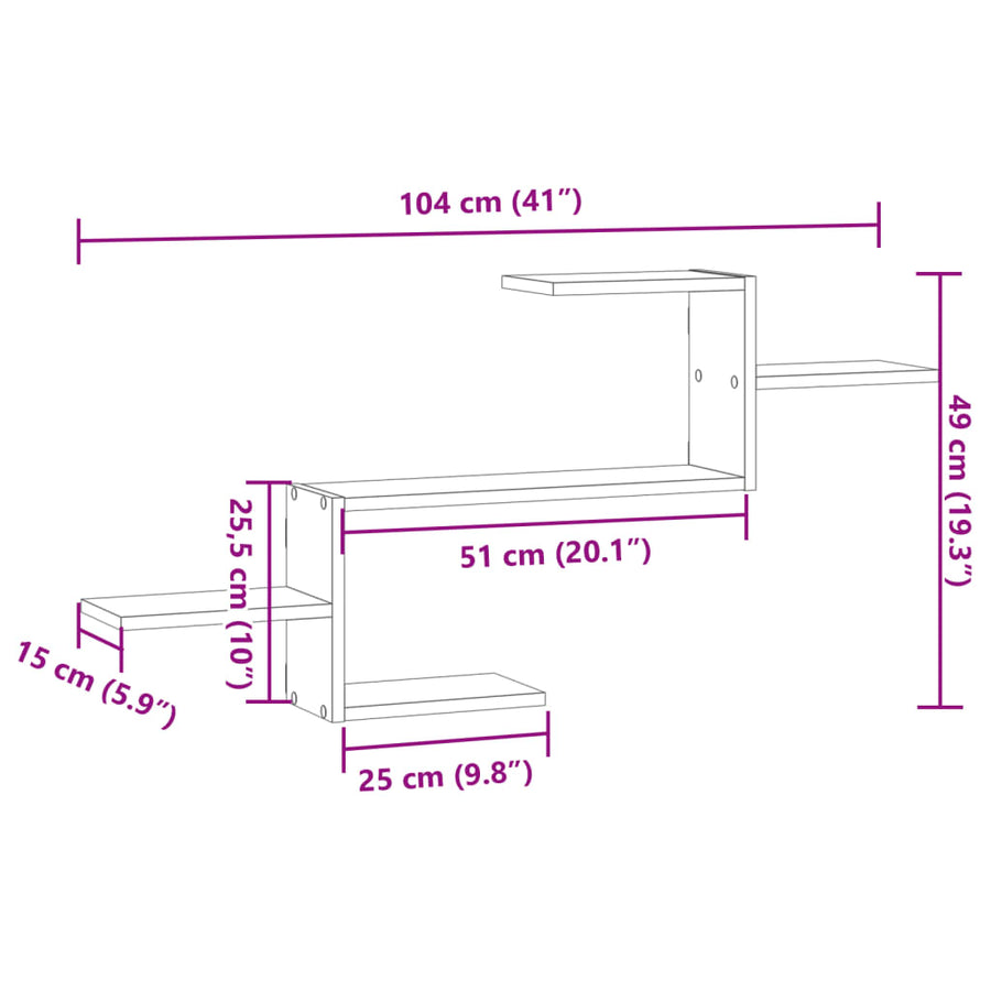 Wandschap 104x15x49 cm bewerkt hout betongrijs