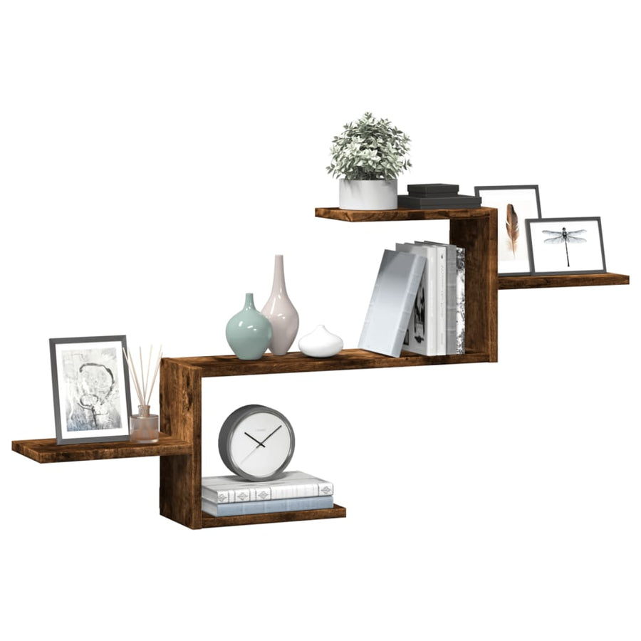 Wandschap 104x15x49 cm bewerkt hout gerookt eikenkleurig