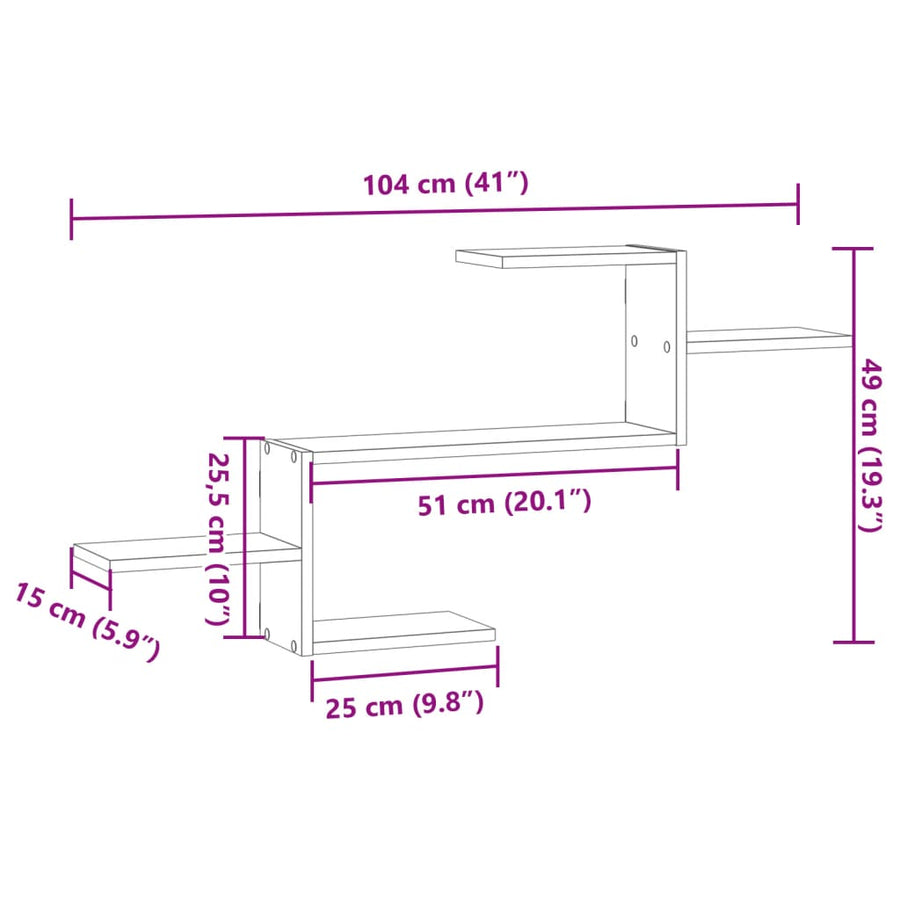 Wandschap 104x15x49 cm bewerkt hout grijs sonoma eikenkleurig