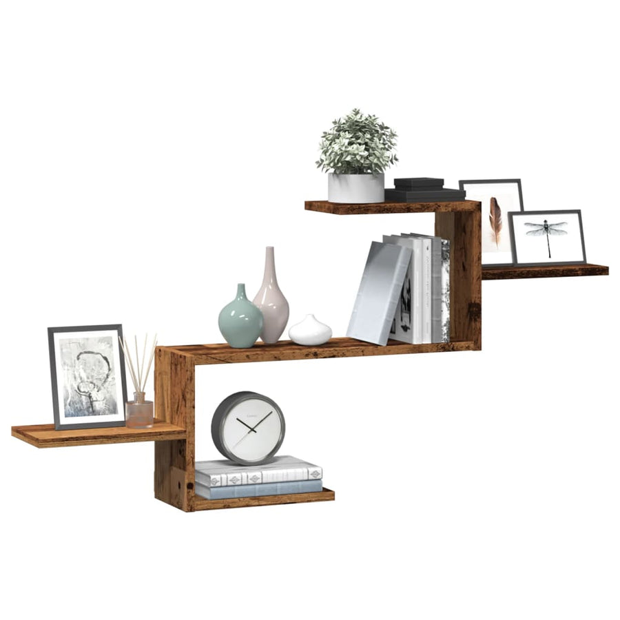 Wandschap 104x15x49 cm bewerkt hout oud houtkleurig