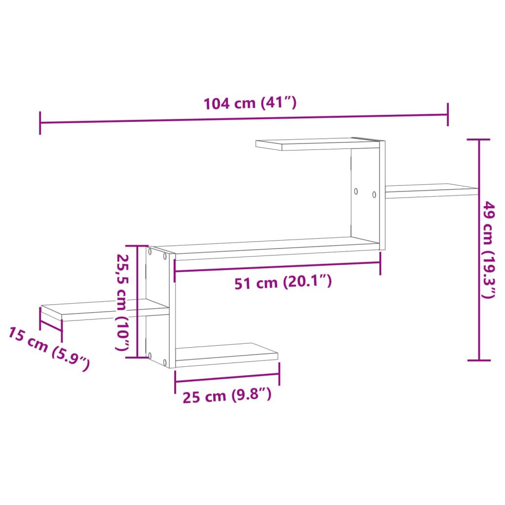 Wandschap 104x15x49 cm bewerkt hout oud houtkleurig