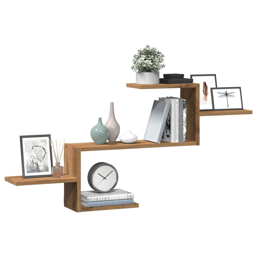 Wandschap 104x15x49 cm bewerkt hout artisanaal eikenkleurig