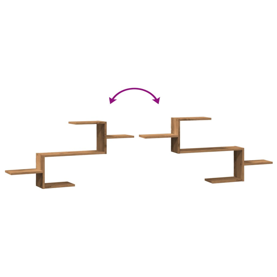 Wandschap 104x15x49 cm bewerkt hout artisanaal eikenkleurig