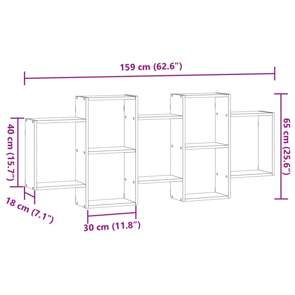 Wandschap 159x18x65 cm bewerkt hout wit
