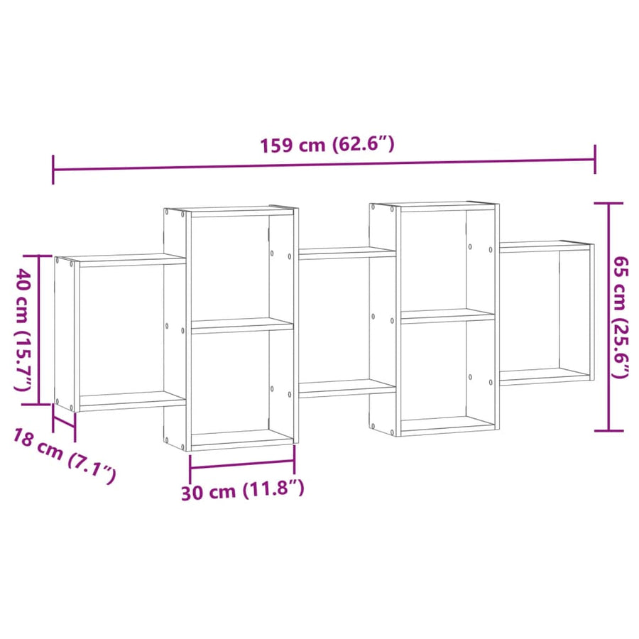 Wandschap 159x18x65 cm bewerkt hout wit