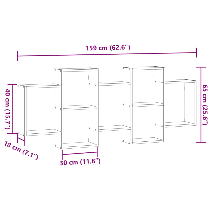 Wandschap 159x18x65 cm bewerkt hout grijs sonoma eikenkleurig