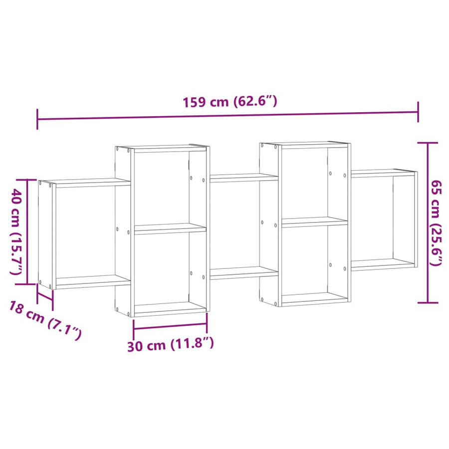 Wandschap 159x18x65 cm bewerkt hout oud houtkleurig