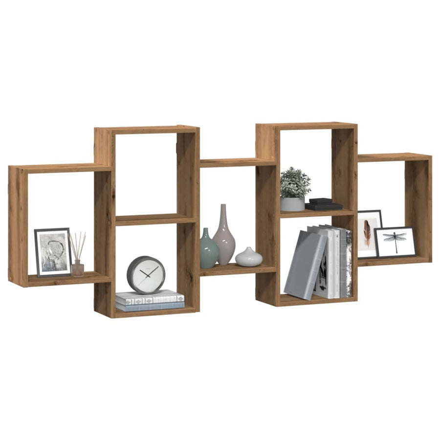 Wandschap 159x18x65 cm bewerkt hout artisanaal eikenkleurig