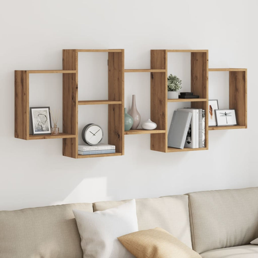 Wandschap 159x18x65 cm bewerkt hout artisanaal eikenkleurig