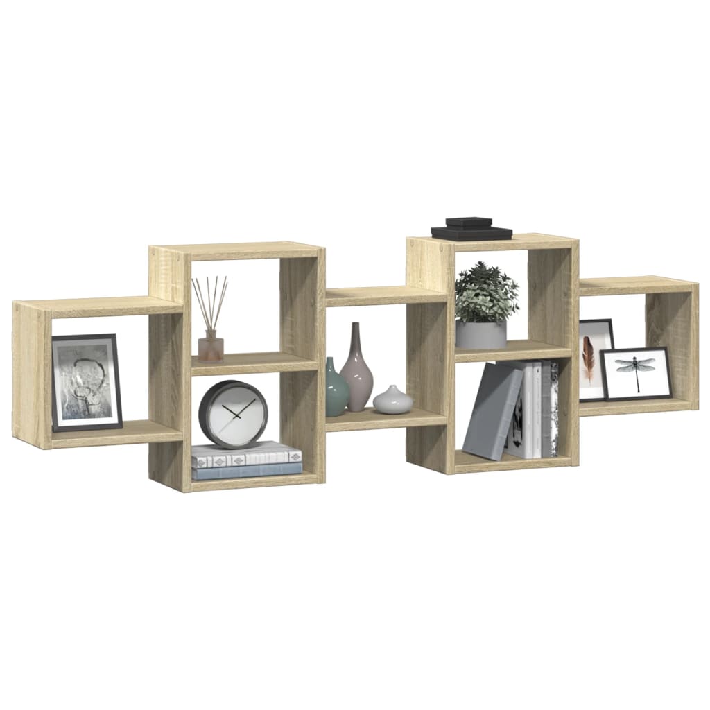 Wandschap 129x18x42 cm bewerkt hout sonoma eikenkleurig