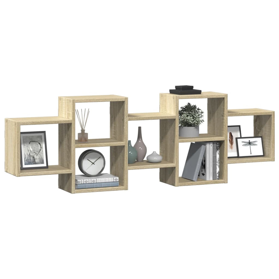 Wandschap 129x18x42 cm bewerkt hout sonoma eikenkleurig