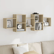Wandschap 129x18x42 cm bewerkt hout sonoma eiken