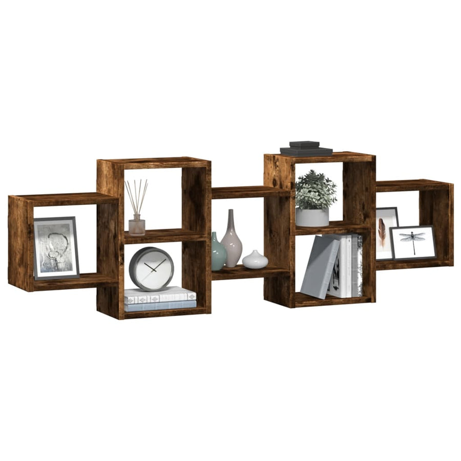 Wandschap 129x18x42 cm bewerkt hout gerookt eikenkleurig
