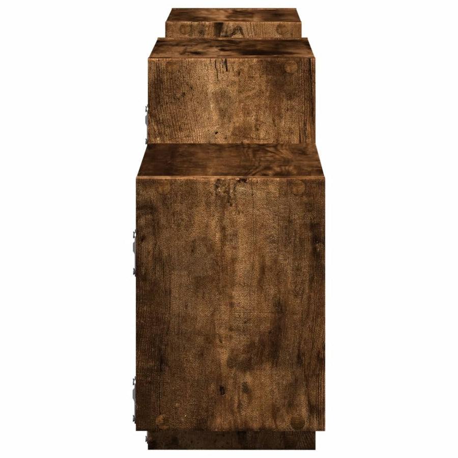 Wandschap 129x18x42 cm bewerkt hout gerookt eikenkleurig