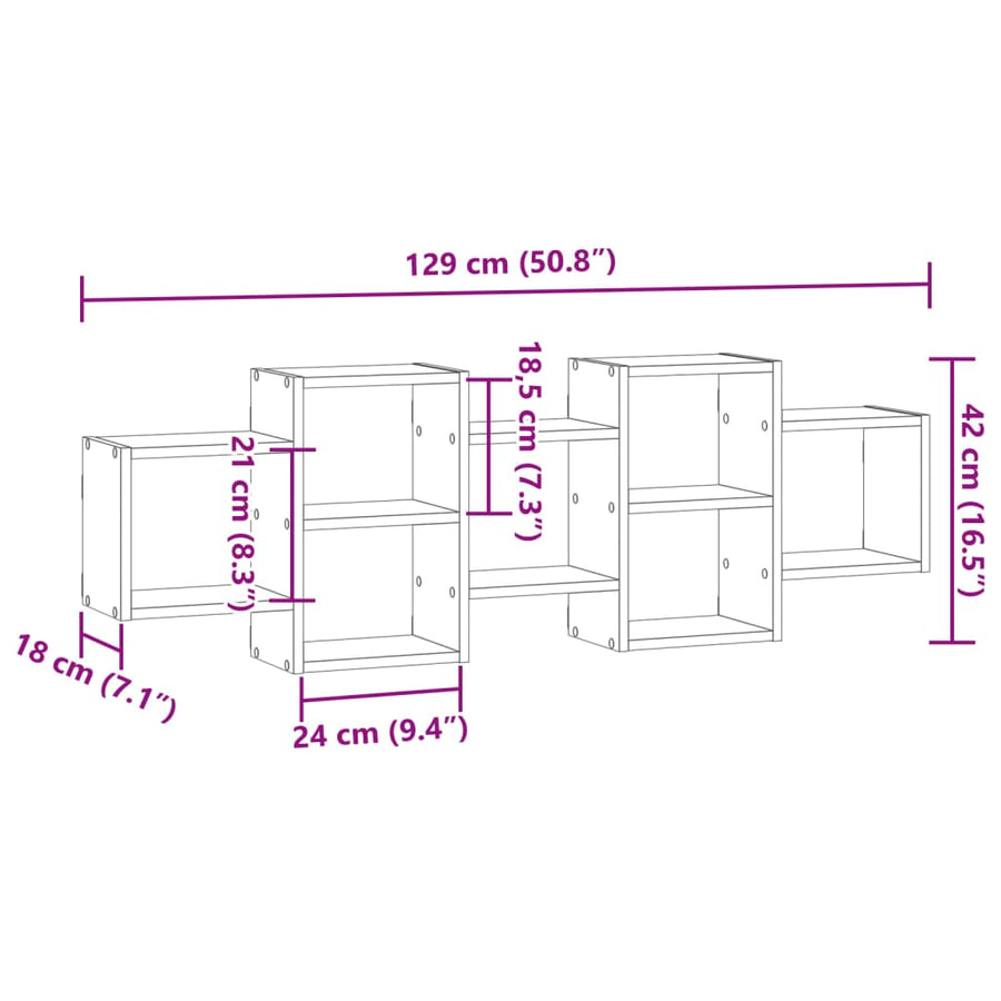 Wandschap 129x18x42 cm bewerkt hout gerookt eikenkleurig