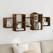 Wandschap 129x18x42 cm bewerkt hout gerookt eiken