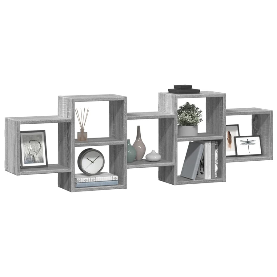 Wandschap 129x18x42 cm bewerkt hout grijs sonoma eikenkleurig
