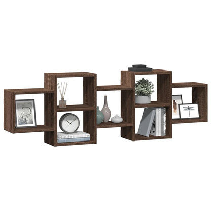 Wandschap 129x18x42 cm bewerkt hout bruin eikenkleurig