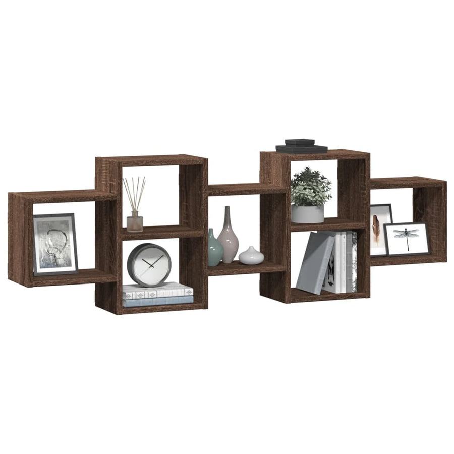 Wandschap 129x18x42 cm bewerkt hout bruin eikenkleurig