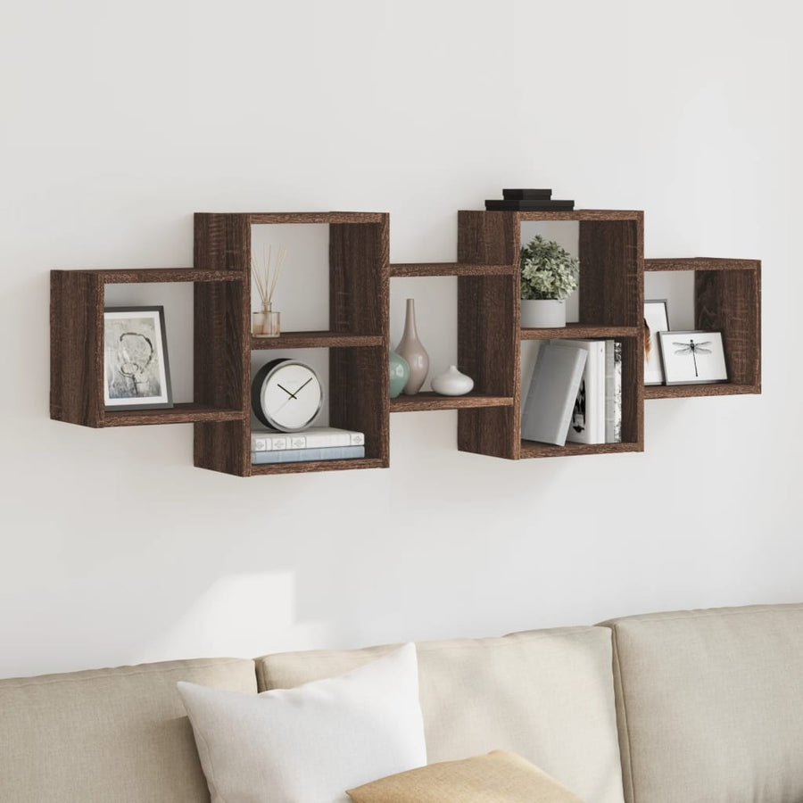 Wandschap 129x18x42 cm bewerkt hout bruin eikenkleurig