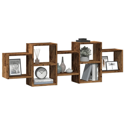 Wandschap 129x18x42 cm bewerkt hout oud houtkleurig