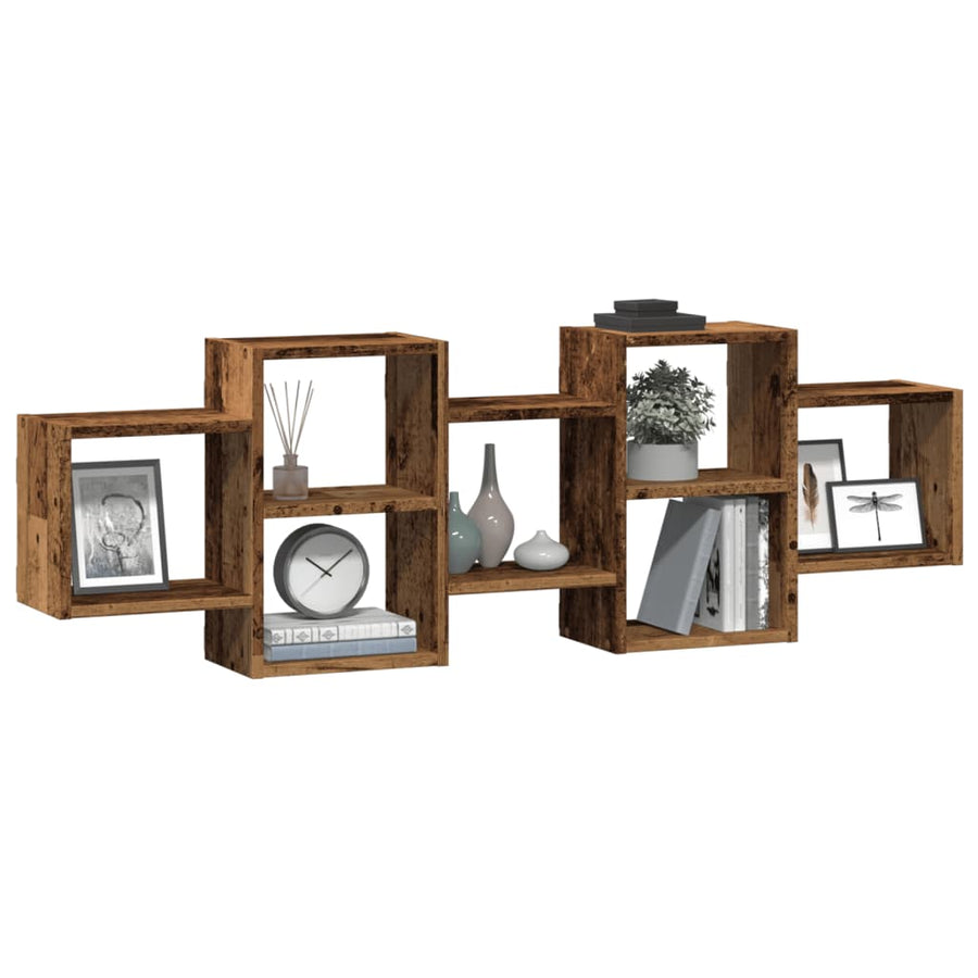 Wandschap 129x18x42 cm bewerkt hout oud houtkleurig