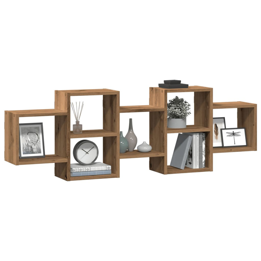Wandschap 129x18x42 cm bewerkt hout artisanaal eikenkleurig