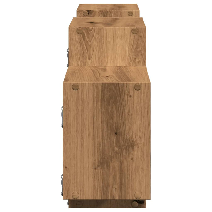 Wandschap 129x18x42 cm bewerkt hout artisanaal eikenkleurig