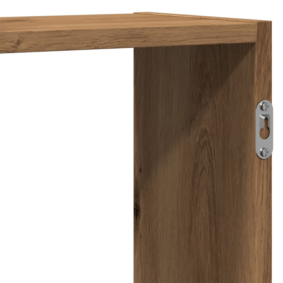 Wandschap 129x18x42 cm bewerkt hout artisanaal eikenkleurig