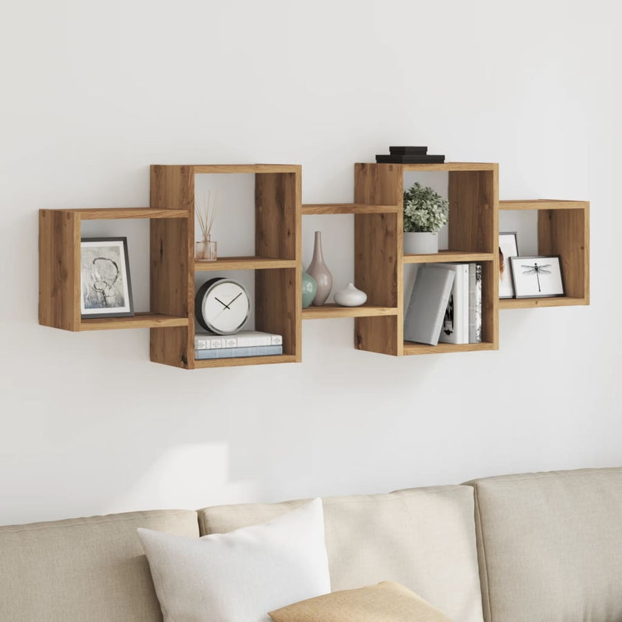 Wandschap 129x18x42 cm bewerkt hout artisanaal eikenkleurig