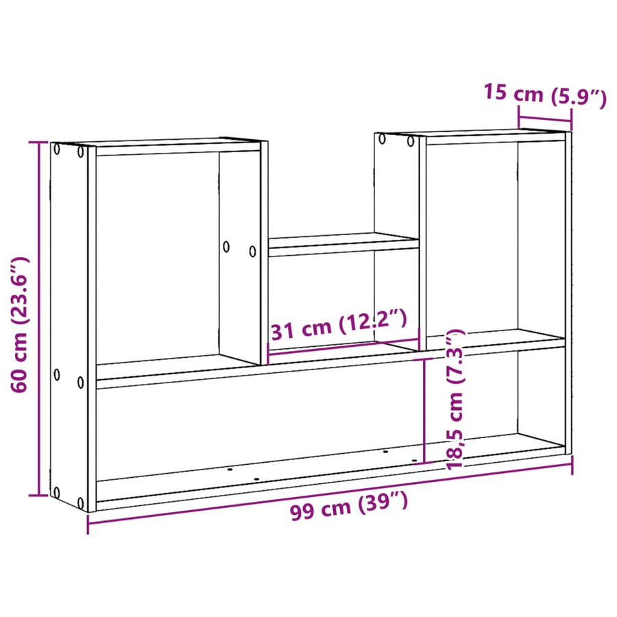 Wandschap 99x15x60 cm bewerkt hout gerookt eikenkleurig