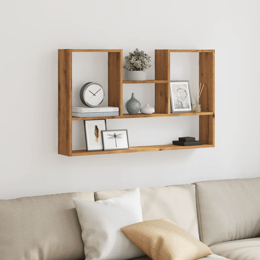 Wandschap 99x15x60 cm bewerkt hout artisanaal eikenkleurig