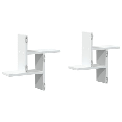 Wandschappen 2 st 38x12x38 cm bewerkt hout wit