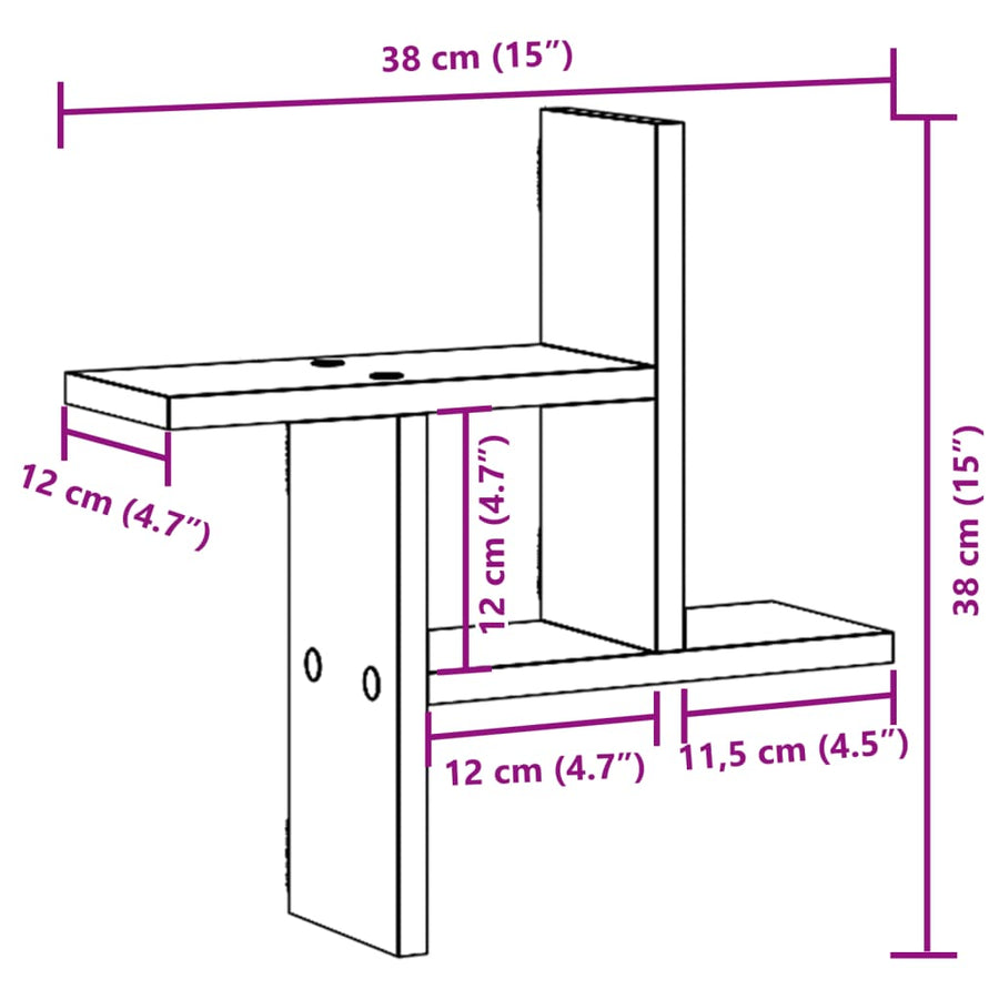 Wandschappen 2 st 38x12x38 cm bewerkt hout wit