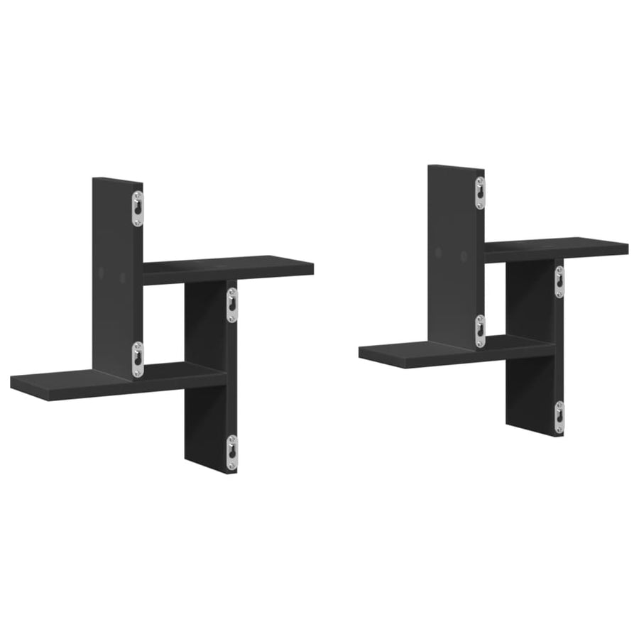 Wandschappen 2 st 38x12x38 cm bewerkt hout zwart