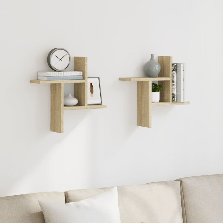 Wandschappen 2 st 38x12x38 cm bewerkt hout sonoma eikenkleurig